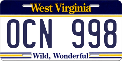WV license plate OCN998