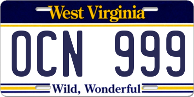 WV license plate OCN999