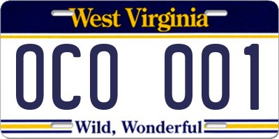 WV license plate OCO001