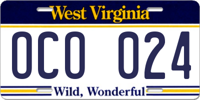 WV license plate OCO024