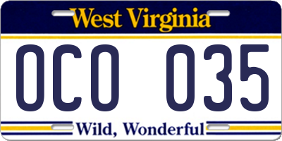 WV license plate OCO035