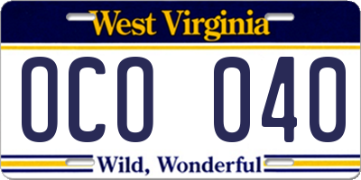 WV license plate OCO040