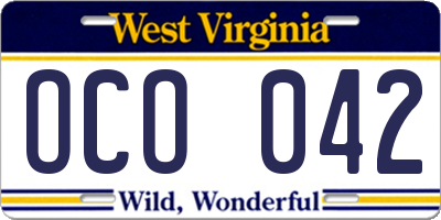 WV license plate OCO042