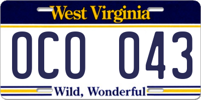 WV license plate OCO043