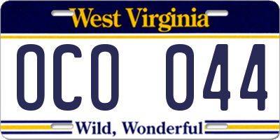 WV license plate OCO044