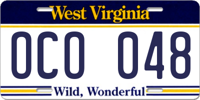 WV license plate OCO048