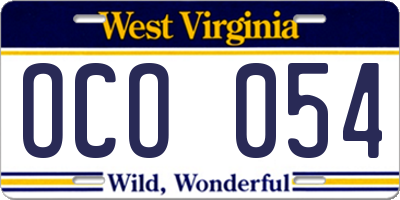 WV license plate OCO054