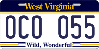 WV license plate OCO055
