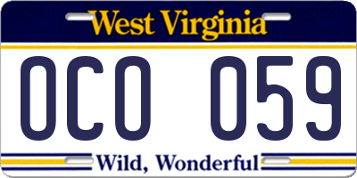 WV license plate OCO059