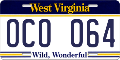 WV license plate OCO064