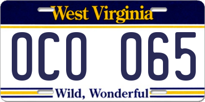WV license plate OCO065