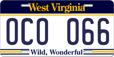 WV license plate OCO066