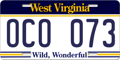 WV license plate OCO073