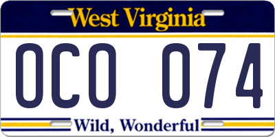 WV license plate OCO074