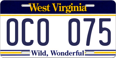 WV license plate OCO075
