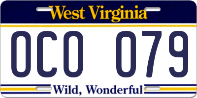 WV license plate OCO079