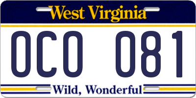 WV license plate OCO081