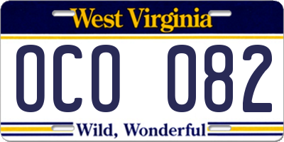 WV license plate OCO082