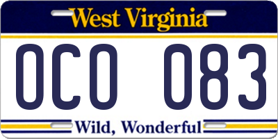 WV license plate OCO083