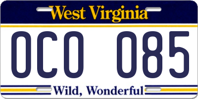 WV license plate OCO085