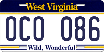 WV license plate OCO086