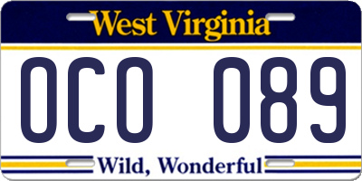 WV license plate OCO089