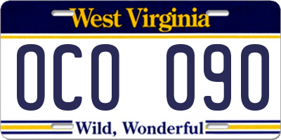 WV license plate OCO090
