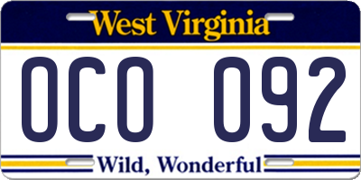 WV license plate OCO092
