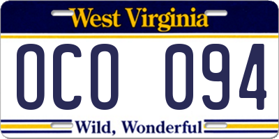 WV license plate OCO094