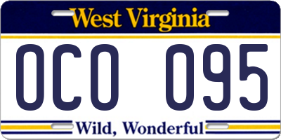 WV license plate OCO095