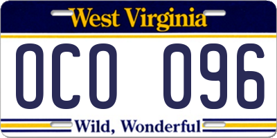 WV license plate OCO096