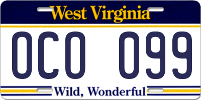 WV license plate OCO099