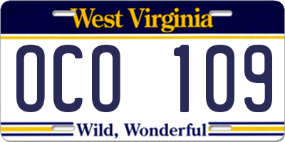 WV license plate OCO109