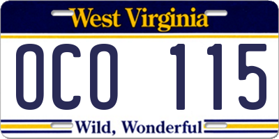 WV license plate OCO115