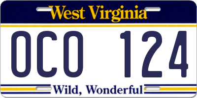 WV license plate OCO124