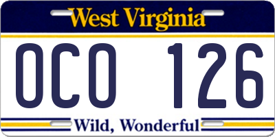 WV license plate OCO126