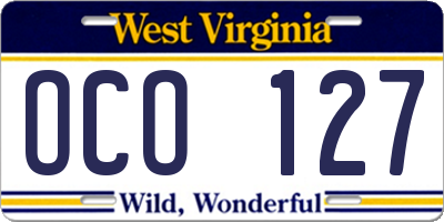 WV license plate OCO127