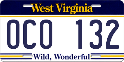 WV license plate OCO132