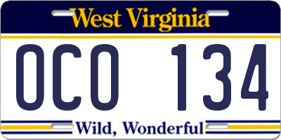 WV license plate OCO134