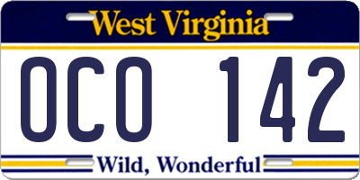 WV license plate OCO142