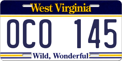 WV license plate OCO145