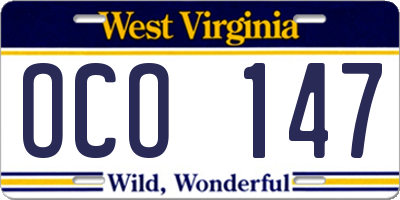 WV license plate OCO147