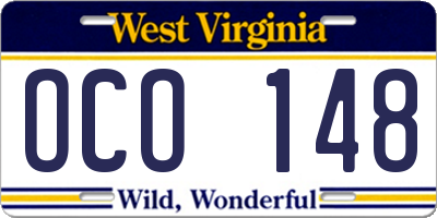 WV license plate OCO148