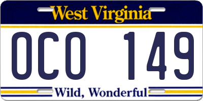 WV license plate OCO149