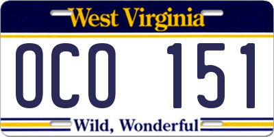 WV license plate OCO151