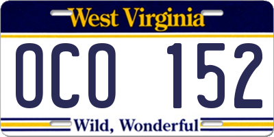 WV license plate OCO152