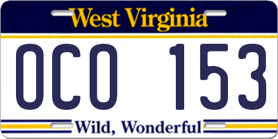 WV license plate OCO153