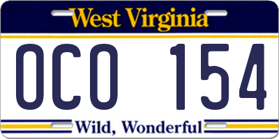 WV license plate OCO154