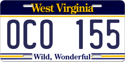 WV license plate OCO155