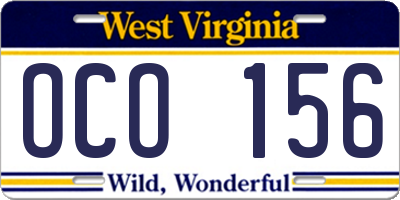 WV license plate OCO156